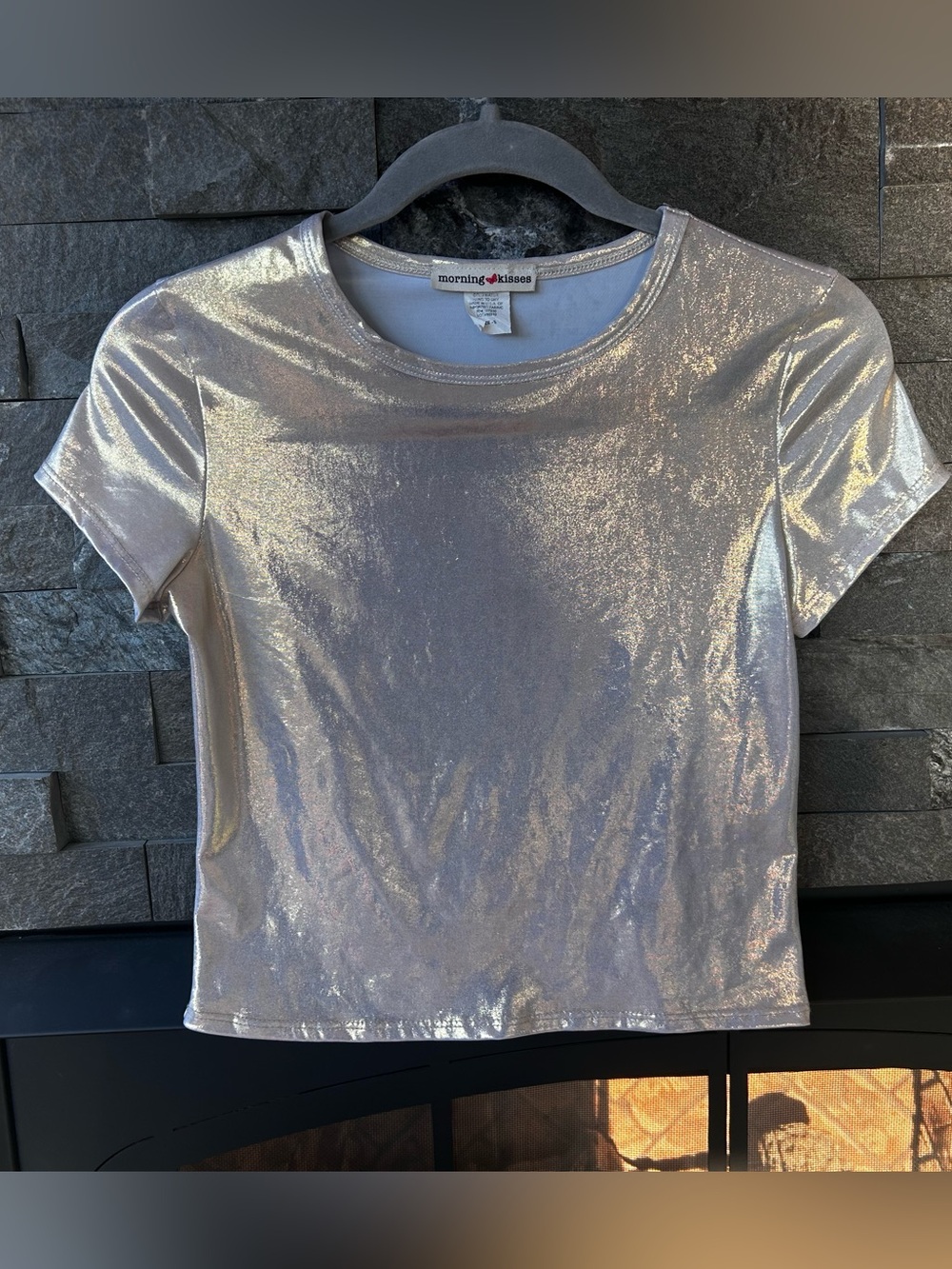 Morning Kisses Metallic Gold Shimmer Crop Top